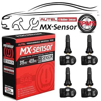 Autel MX Sensor TPMS 315/433MHz, Programmable Universal Tire Pressure Sensor, Rubber Valve Stem, OE Replacement for Cars, 99% Vehicle Coverage, 4 PCS