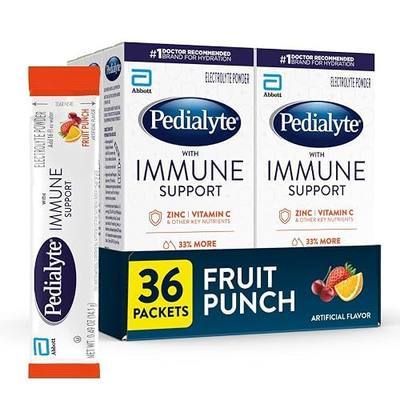 Pedialyte with Immune Support, Electrolyte Drink Powder with Vitamin C and Zinc, Advanced Hydration, Fruit Punch, 36 Powder Packets