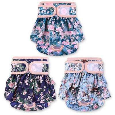 NOYAL Washable Dog Diapers Female Reusable High Absorbency Leak-Proof Rose Pattern Doggie Diapers 3 Pack