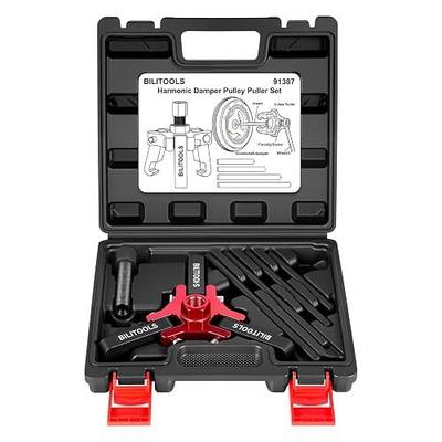 BILITOOLS Adjustable 3-Jaw Harmonic Balancer Puller for Crankshaft Dampers | Heavy-Duty 45# Steel Removal Tool with 4 Forcing Rods and Storage Case for LS, GM, Chevy, Chrysler and Ford Engines