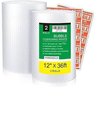 wanguagua Bubble Packing Moving Wrap, 12 Inch x 72 ft Total, 2 Pack | Heavy Duty Fully-inflated Bubbles for Boxes, Shipping Cushioning Supplies, Perforated Every 12"