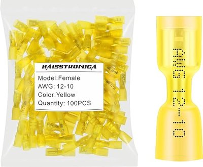 haisstronica 100pcs Yellow Marine Grade Heat Shrink Female Spade Connectors,12-10 Gauge Insulated Electrical Crimp Wire Terminals