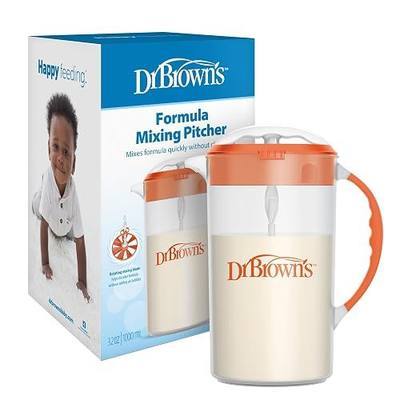 Dr. Brown's Baby Formula Mixing Pitcher with Adjustable Stopper, Locking Lid, and No Drip Spout, 36 oz, BPA-Free, Orange, 1-Pack