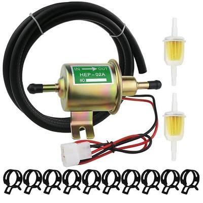 Universal Electric Fuel Pump Kit for All 12V Cars Trucks Boats Carburetor Lawn Mower, DC 12V (3-6PSI) Fuel Pump+ 2M 5/16" ID Fuel Line + Fuel Filters + 10pcs Hose Clamp