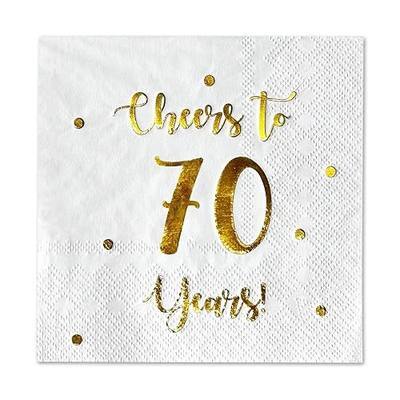 Cheers to 70 Years Cocktail Napkins | Happy 70th Birthday Decorations for Men and Women and Wedding Anniversary Party Decorations | 50-Pack 3-Ply Napkins | 5 x 5 inch folded (White)