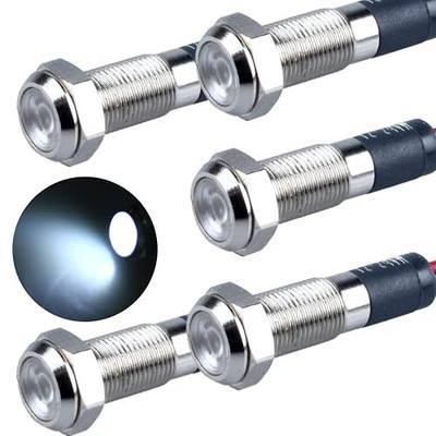 5pcs 6mm 12-24V White LED Metal Indicator Lights with 17cm Wire | Waterproof Flat Head Pilot Light 20mA Mounting Hole 1/4inch for Dash Car Boat Truck