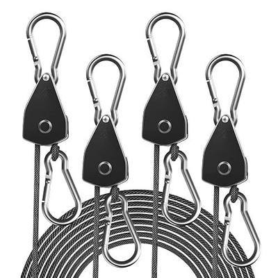 4-Pack 1/8" Rope Hanger, Heavy Duty Ratchet Tie Down Strap | Reinforced Metal Gear, Adjustable Ratcheting Pulley System Kayak Straps for Hanging Plants Grow Light Various Tie-Down Uses