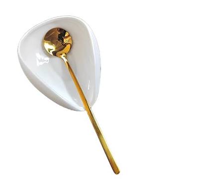 Mini Coffee Spoon Holder, Small Ceramic Spoon Rest for Coffee Stirrers, Teaspoon, Bar Spoon, Coffee Bar Accessories (Ture white+Gold Spoon)