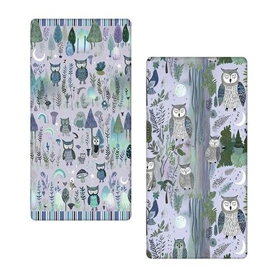 Ambesonne Owls Fitted Sheet Set, Gentle Cartoon Art of Woodland and Night Birds Nature Forest Leaft Motifs, 2 Pack Comfortable Bedding All-Round Elastic Pocket, Twin Size, Lavender Reseda Green