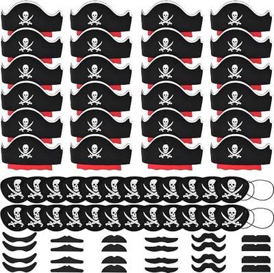 Halatool 72 Pcs Pirate Party Hat Set & Accessories for 24 Kids | Soft Felt, 24 Pirate Hats, 24 Eye Patches, 24 Mustaches, for Kids and Adults, Halloween, Birthday, School Plays, Party Favors