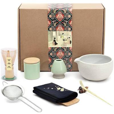 Artcome Japanese Matcha Tea Set, Bowl with Pouring Spout, Whisk, Tea Scoop, Ceramic Whisk Holder, Matcha Powder Caddy, Handmade Matcha Ceremony Kit For Japanese Tea Ceremony (9Pcs)