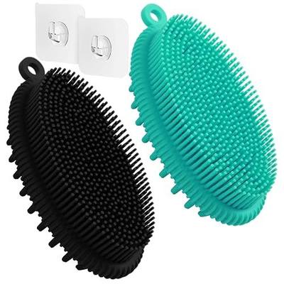 Silicone Body Scrubber, Gentle Body Brush, 2 in 1 Shower & Scalp Massager, Anti-Slip & Easy-to-Hold Shower Brush, Lathers Well. 2-Pack(Black+Blue)