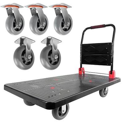 Platform Truck, Foldable Push Cart Dolly w/Five 360 Swivel 6'' Wheels, 1600LBS Capacity Heavy Duty Moving Platform Trucks Hand Cart for Groceries, Garage, Warehouse (43" L x25" W)