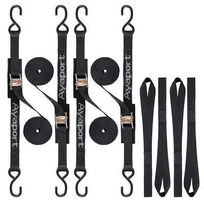 Ayaport Cam Buckle Tie Down Straps 6 feet, 4 Pack | 2200lbs Break Strength Securing Straps with S Hooks for Motorcycle, Kayak, Car, Truck, Dirt Bike, Black