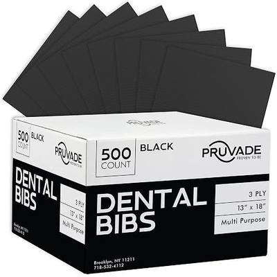 Dental Bibs - 500 Pack Adult Disposable Bibs 3-Ply for Dentist, Eating, Tattooing - 13" x 18" Waterproof Medical Sheets for Piercing, Tattoo Table Station, Nail Techs, Patient Hygiene - Black