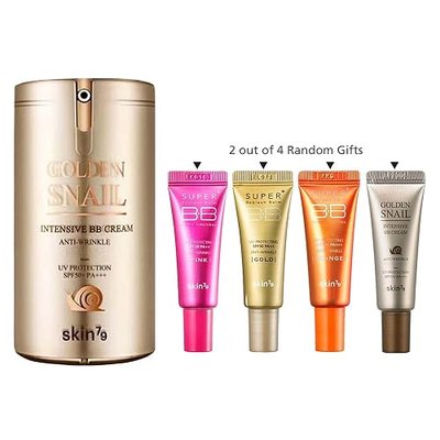 SKIN79 2023 Renewed Ingredients Golden Snail Intensive BB Cream 45ml with 2 Random Travel Size BB Cream (7g) (Snail)