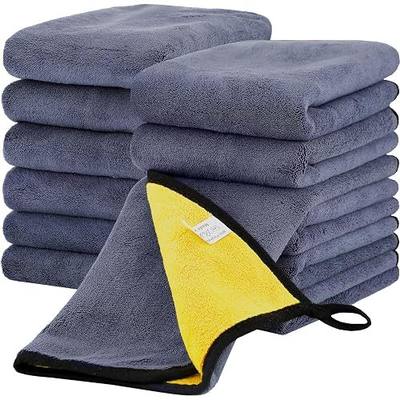 Tallew 12 Pcs Microfiber Towels for Cars, 800 GSM Plush Drying Cleaning Cloth Bulk, 16 x 16 Inch Thick Absorbent Wash Detailing Towels for Car Polishing, House, Kitchen Cleaning(Yellow and Gray)