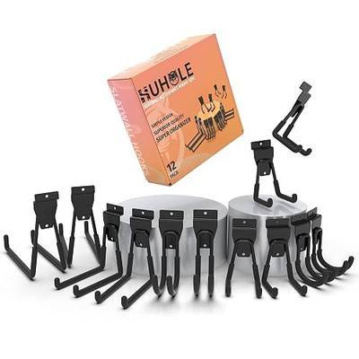 HUHOLE 12 Pack Large Slatwall Hooks Utility Garage Storage Hangers | 30 lb Capacity Hooks for Standard 3 Inch Slatwall Panels, Ladders, Hoses, Cords, Tools and Screw In Wall Mount