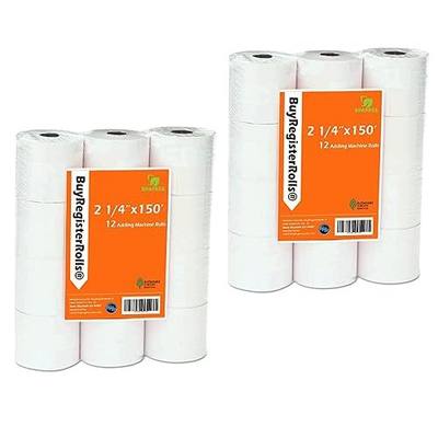 (24 Rolls) 2 1/4 x 150 ft White Adding Machine Tape Paper Rolls Premium One Ply Register Adding Machine/Calculator Paper Rolls Printing Calculator 10 Key