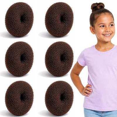 Styla Hair Small Donut Bun Maker for Kids Hair Buns - Easy Ballet and Sock Buns (6pc Brown 2 Inch Size)