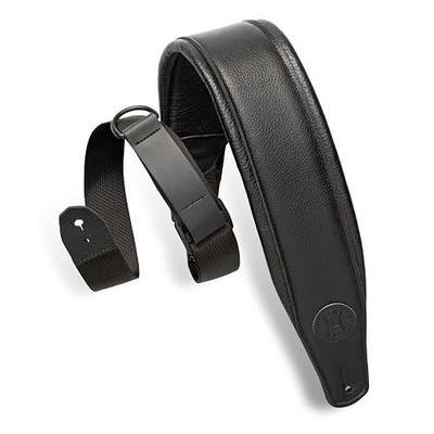 Levy's Leathers Right Height Guitar Strap with RipChord Quick Adjustment Technology; 3.5" Wide Padded Garment Leather - Black (MRHGP-BLK)