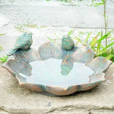 MUMTOP Bird Bath for Outdoors, Resin Garden Ground Birdbath Bowl Yard Decor | Antique Outdoor Garden Bird Baths with Vintage Bird Ornament, Tabletop Flower Birdbaths Bird Feeder for Outside Yard Decor