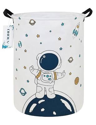Round Collapsible Astronaut Space Laundry Hamper for Teens and Adults | Waterproof stain resistant canvas, sturdy stitched handles, galaxy print for laundry, bathroom, dorm, teen bedroom sundries