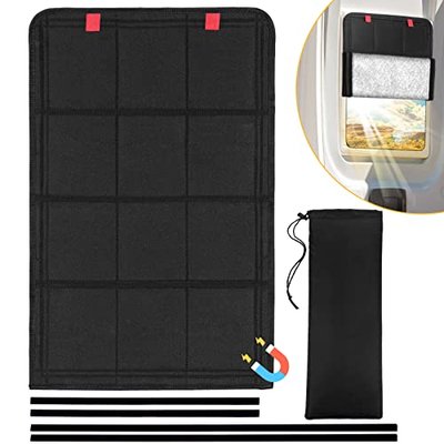 funomo RV Door Window Shade, Foldable Magnet RV Blackout Window Cover | UV Rays Protection Camper Trailer Window Cover, Waterproof Thickened Oxford and Silver Fabric with Storage Bag (Black Silver)