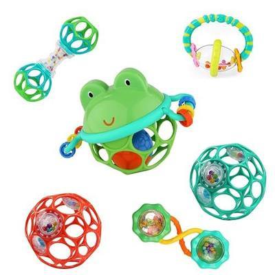 Bright Starts Little Shakers 6pc Gift Set, Easy-Grasp Oball Technology, Baby Rattles, Balls and Teethers, On-The-Go Toys, Lightweight, Unisex, Newborn+