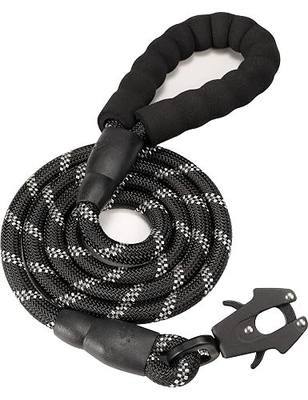 GEIT 2/4/5/6FT Dog Leash, Heavy Duty Rope Leashes, Reflective Nylon Pet Lead with Aluminum Quick Release/Locking Tactical Frog Clip for Small Medium and Large Dogs, Black, 1/2 inch