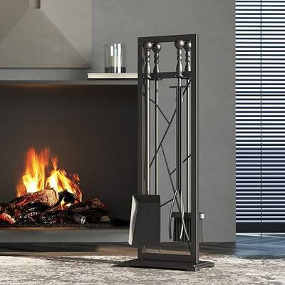 Fire Beauty Fireplace Tools, 5 Pieces Fireside Accessories Fire Kit Set, Stand Woodstove Tools Holder Wrought Iron Handle Indoor Fireset Stand (30.5 Inches)
