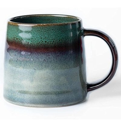 Large Ceramic Coffee Mugs, Handmade Pottery Mug, Tea Cups with Handle for Office and Home, 16 oz, Dishwasher and Microwave Safe (Ink Green)