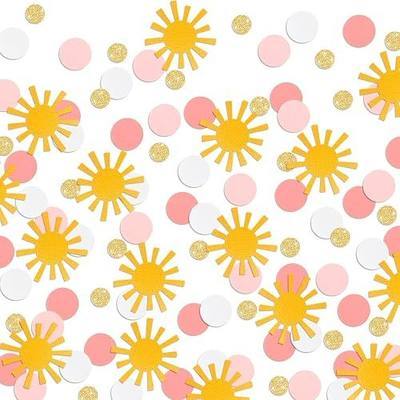 Sun Confetti Golden Pink White 1st Girls Birthday Supplies 150 Pcs | First Trip Around the Sun Birthday Girls Decor Glitter Baby Shower Table Decoration Theme Party