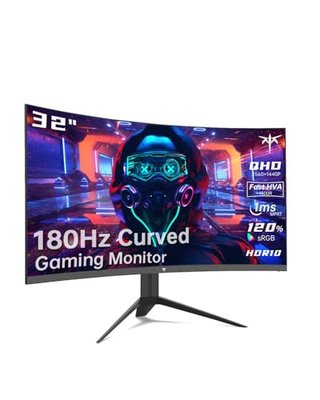 KTC 32 inch Curved Gaming Monitor, 2K 180Hz 185Hz 1440P PC Monitor, 1500R Frameless, 1ms, HDR, FreeSync Premium, DisplayPort/HDMI/USB, VESA Wall Mount, H32S17