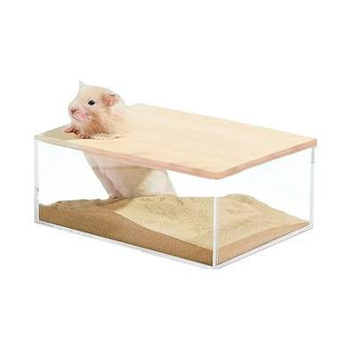 kathson Hamster Sand Bath Box Transparent Acrylic Small Animals Shower Bathtub Guinea Pigs Digging Sand Container Cage Accessories for Lemmings Gerbil Mice Hedgehog Chinchilla (Rectangle)
