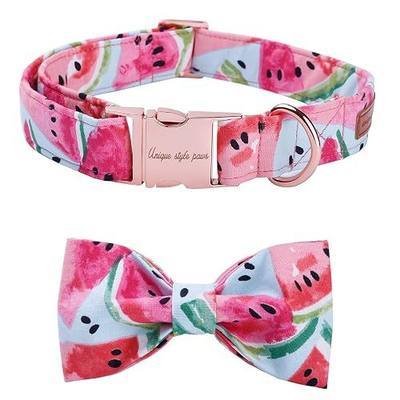 Unique style paws Bowtie Dog Collar Cotton Watermelon Collar Adjustable Summer Collar for Small Medium Large Dogs - L