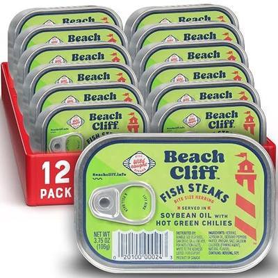 Beach Cliff Wild Caught Fish Steaks, Hot Green Chilies, 3.75 oz (12-Pack) | In Soybean Oil, High Protein, Gluten Free, Keto Friendly, Ready to Eat