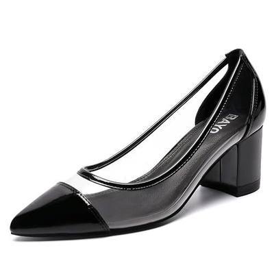 Women Chunky Low Block Clear Heels Pumps Closed Toe Dress Shoes for Wedding Work Evening
