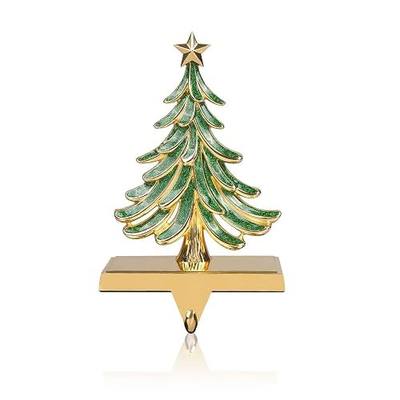 JUSTOTRY Christmas Stocking Holders for Mantle Glitter Green Xmas Tree Gold Stocking Holder for Fireplace Home Decor Holiday Gifts Christmas Decorations Supplies Non-Skid Durable and Sturdy