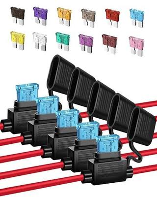 Riseuvo 5 Pack 12 AWG Inline Fuse Holder with 60 Pcs ATC/ATO Blade Fuses | Includes 60 fuses in 2A-50A ratings for automotive wiring, 12V accessories, car audio, LED lights, RVs and boats