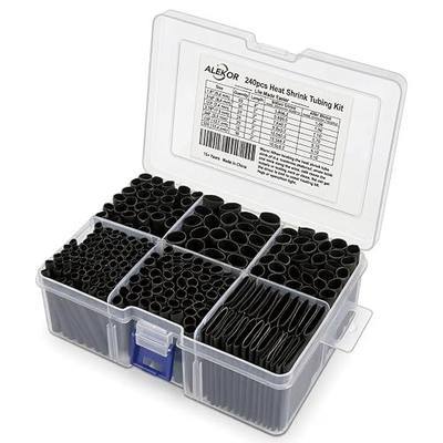 3:1 Dual Wall Heat Shrink Tubing Kit 240 PCS Black | Waterproof Marine Grade, 2" Length, 7 Sizes 1/8"-5/8", Adhesive Lined, Premium Storage Case Included