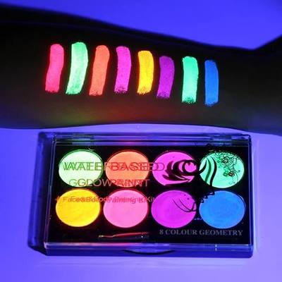 MEICOLY Neon Face Paint,UV Blacklight Glow Face Paint,8 Bright Colors Neon Fluorescent Rave Accessories for Women, Water Based Glow In The Dark Neon Accessories for Halloween Washable for Kids Adults