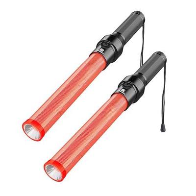 RoadHero 16 Inch LED Traffic Wand with 3 Flashing Modes, 2 Pack | Signal Marshaling Traffic Control Wands, White LED on Tip, For Parking, Car Directing, Using 2 D-Size Batteries, Not Include