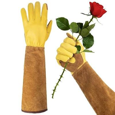 WOHEER Long Gardening Gloves for Women Thorn Proof,Rose Pruning Cowhide Leather Garden Glove for Cactus, Rose and Blackberry