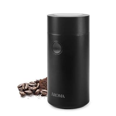 Aroma Housewares Mini Coffee Grinder and Electric Herb Grinder with 304 Stainless Steel Grinding Blades and a Premium Clear Lid (40 g.)