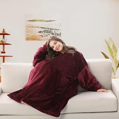 Venustas Wearable Blanket Hoodie, Oversized Sherpa Hooded Blanket Sweatshirt, Super Warm and Cozy Hoodie Blanket for Women Men Adults