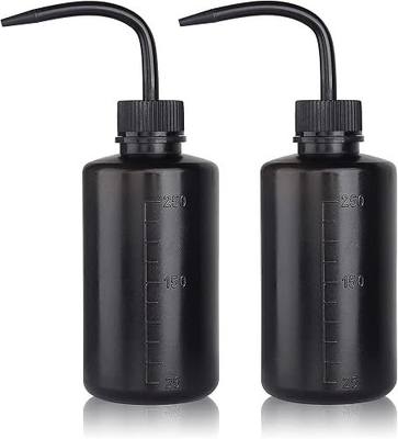 250ML 2PC Plastic Squeeze Bottle - Safety Rinse & Wash Bottle, Tattoo & Medical Lab Supplies, Bend Mouth, Scale Mark, Black