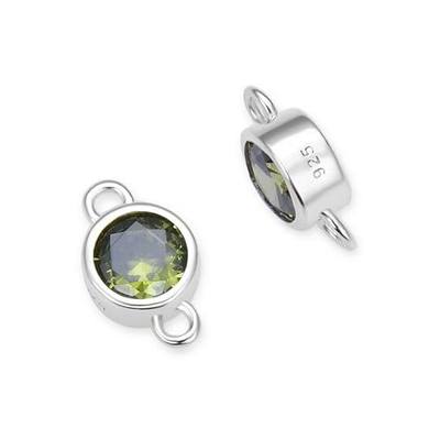 Adabele 4pcs Real 925 Sterling Silver CZ August Birthstone Link 4mm Tiny | Small, Tarnish Resistant, 92.5 Silver Sparkle Peridot Green Cubic Zirconia Connectors Closed Loop Craft Jewelry Making
