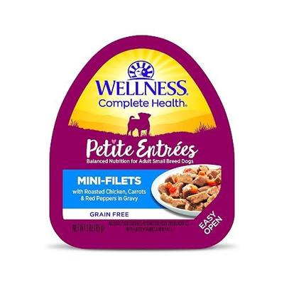 Wellness Petite Entrees Mini Filets Small Breed Adult Wet Dog Food, Grain Free, Natural, Roasted Chicken, Carrots, and Red Peppers, 3 oz, Pack of 12 Cups