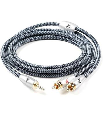Premium AUX to 2RCA Audio Cable 3.5mm to Dual RCA 1m (3.2ft) | 24K Gold-Plated | OFC Core | for Amplifier, Speaker, Smartphone, Turntable